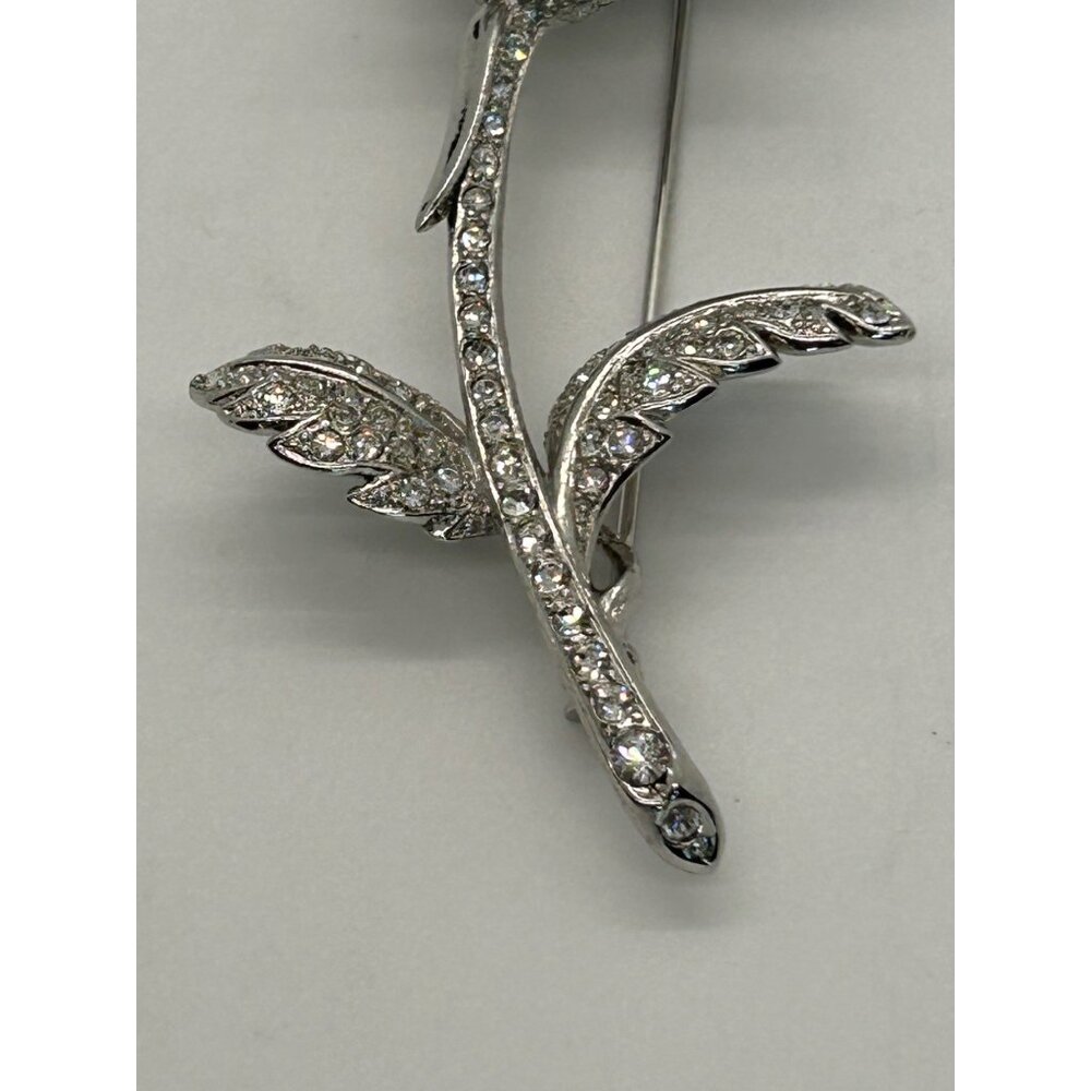 Nolan Miller Anniversary Rose Brooch Pin Pave Rhinestone Silver Tone Vintage - Picture 10 of 16